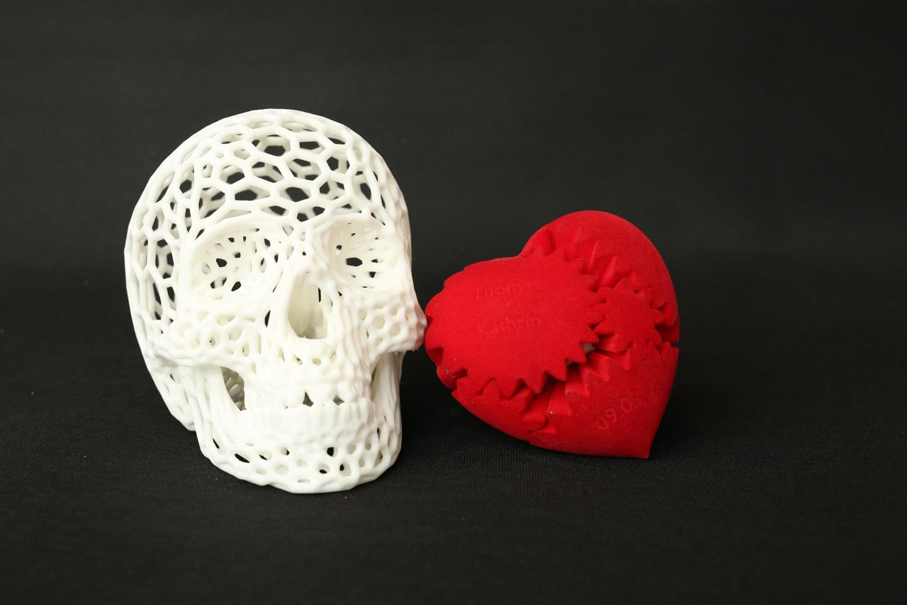 3d printed skull and heart